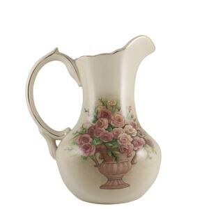 Vintage Belk Floral Pitcher w/ Handpainted Gold Trim
